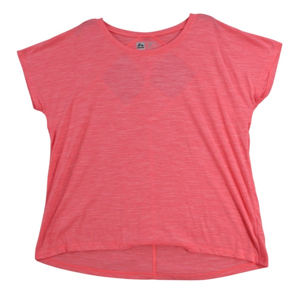 RBX Performance Women 1X Coral Pink Twist Back Short Sleeve Athletic Top T-Shirt